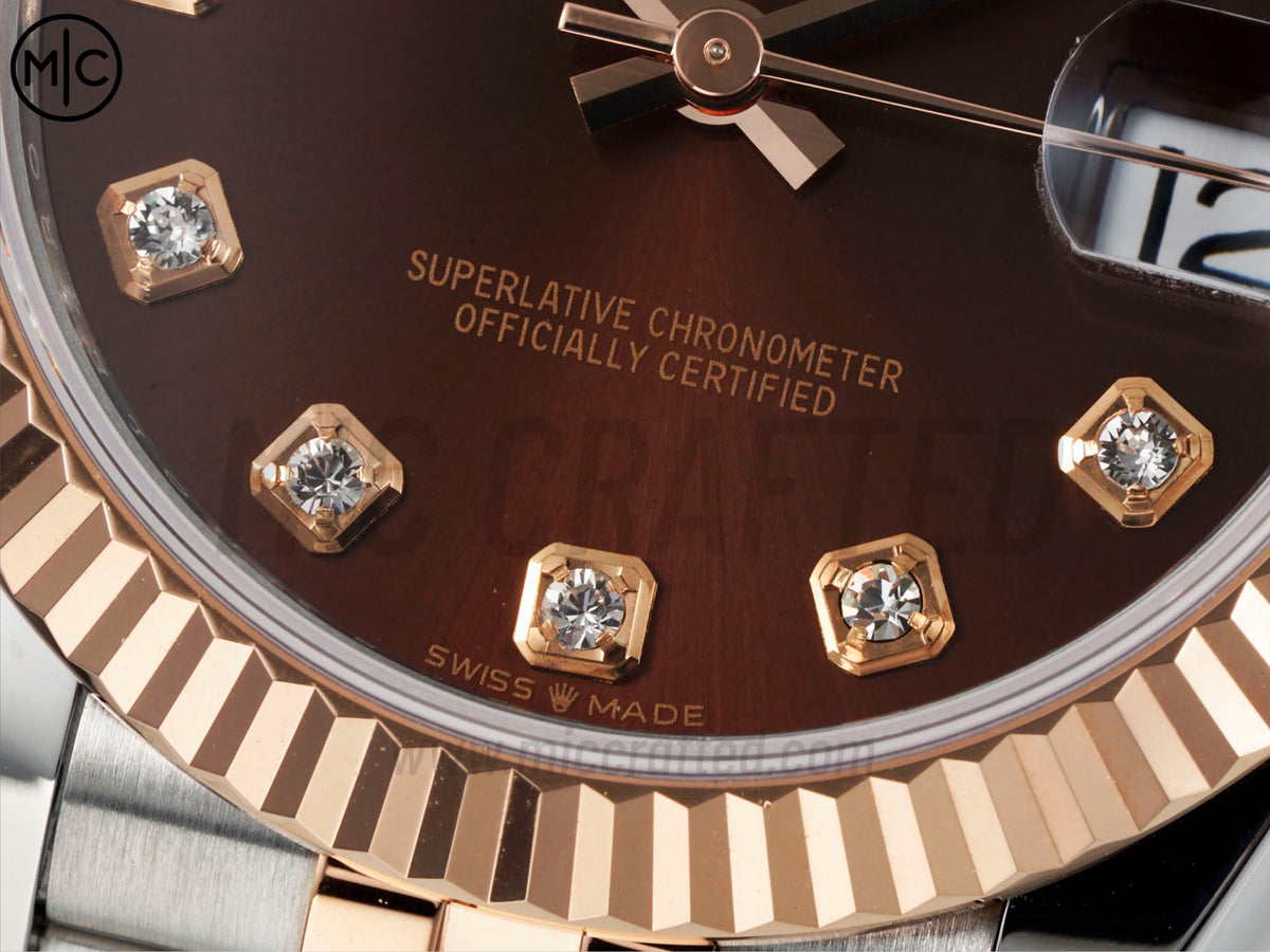 DateJust 31mm 女裝 278271 三角坑紋錶圈 不鏽鋼/玫瑰金棕色鑽石錶盤搭配 Jubilee 錶帶 - 尊貴版
