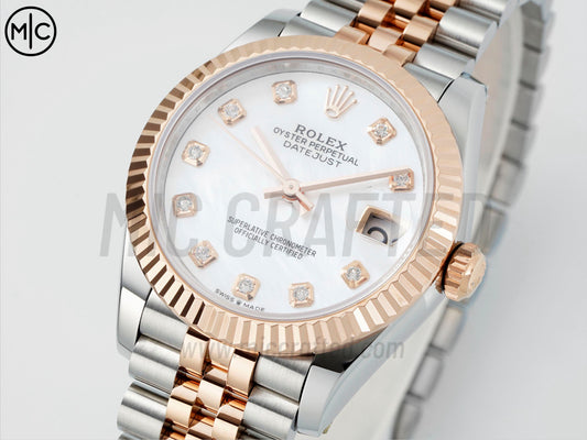 DateJust 31mm 女裝 278271 三角坑紋錶圈 不鏽鋼/玫瑰金珍珠母貝錶盤搭配 Jubilee 錶帶 - 尊貴版