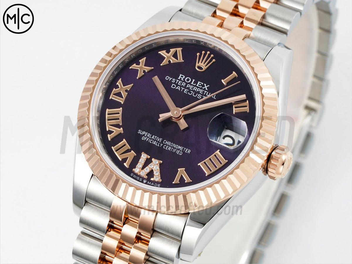 DateJust 31mm Ladies 278271 Fluted Bezel SS/RG Purple Roman Dial on Jubilee Bracelet – Premium Edition