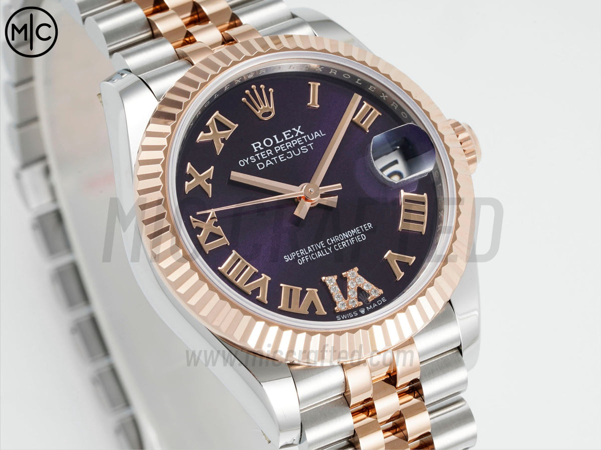 DateJust 31mm Ladies 278271 Fluted Bezel SS/RG Purple Roman Dial on Jubilee Bracelet – Premium Edition