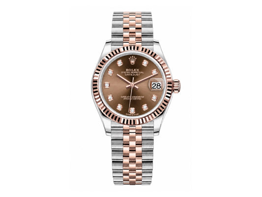 DateJust 31mm 女裝 278271 三角坑紋錶圈 不鏽鋼/玫瑰金棕色鑽石錶盤搭配 Jubilee 錶帶 - 尊貴版