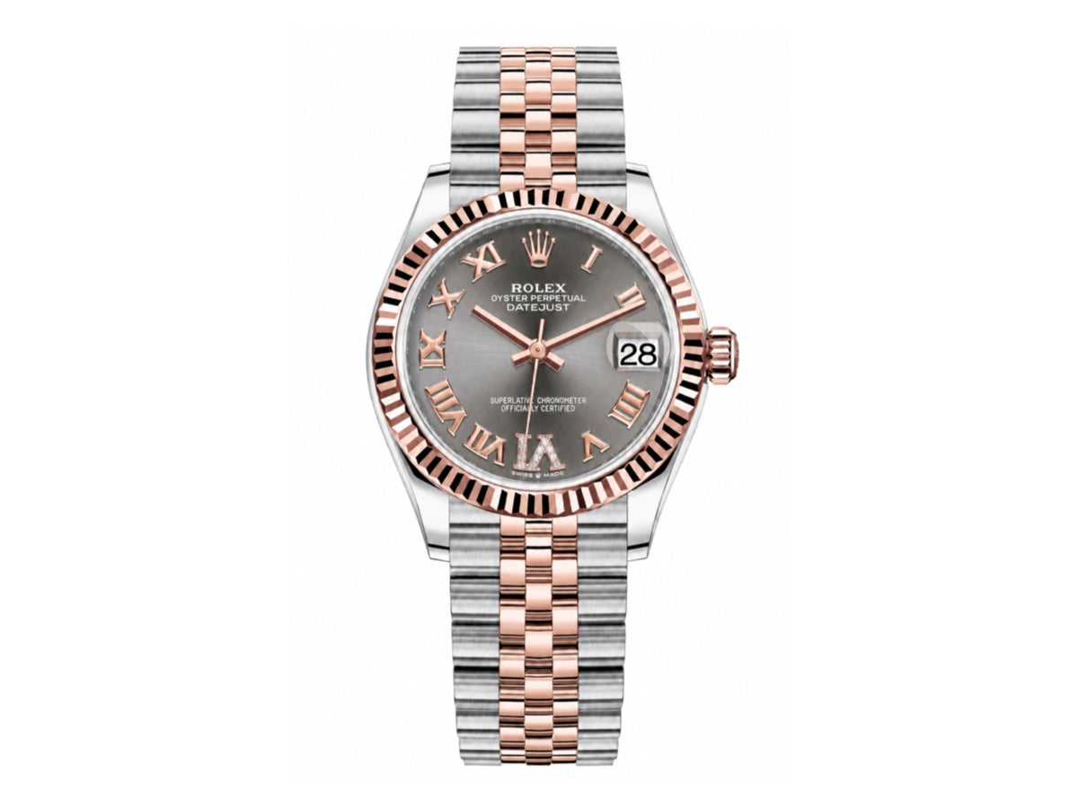 DateJust 31mm 女裝 278271 三角坑紋錶圈 不鏽鋼/玫瑰金銀灰色羅馬數字錶盤搭配 Jubilee 錶帶 - 尊貴版