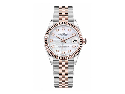 DateJust 31mm 女裝 278271 三角坑紋錶圈 不鏽鋼/玫瑰金珍珠母貝錶盤搭配 Jubilee 錶帶 - 尊貴版