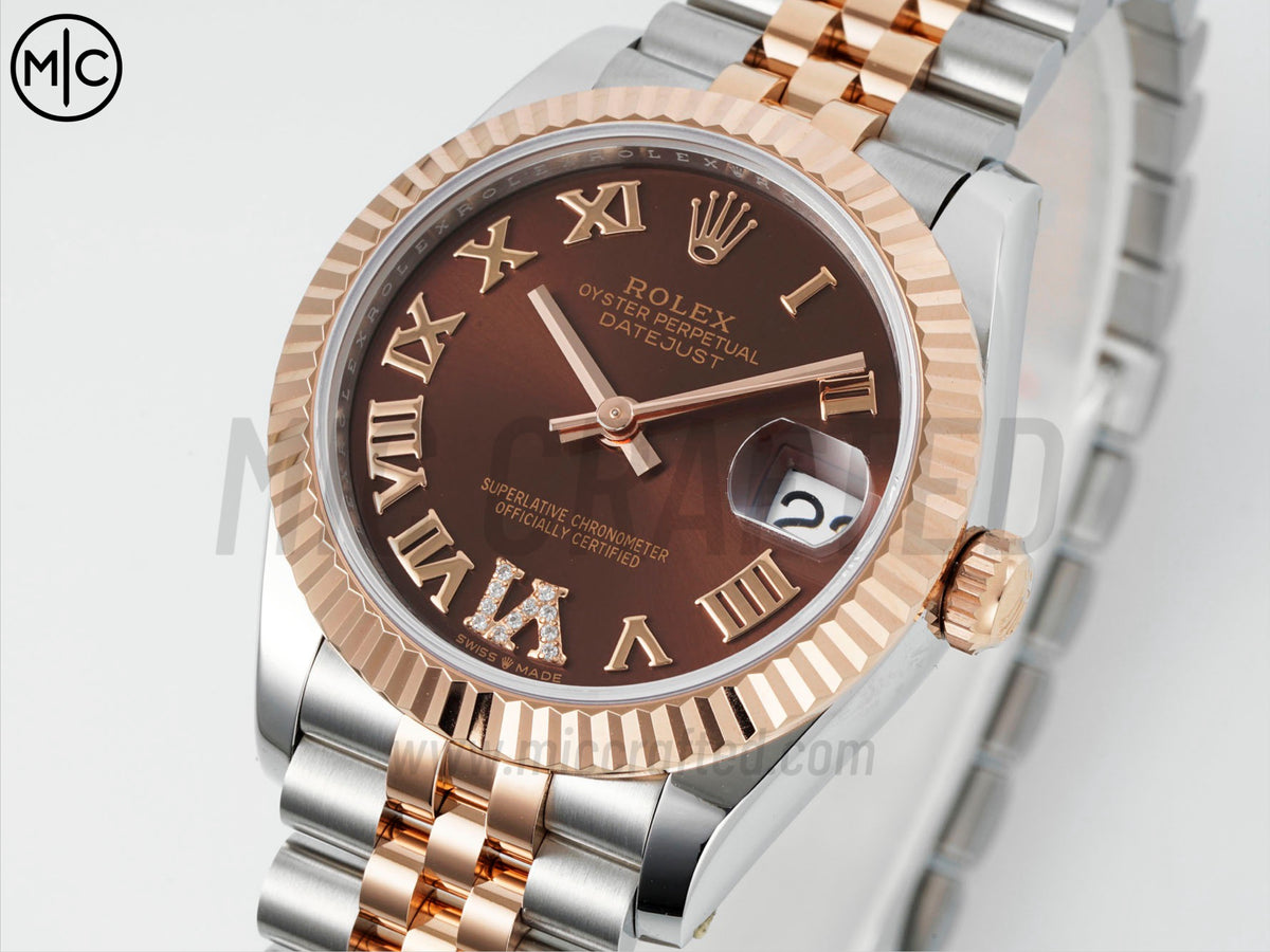 DateJust 31mm 女裝 278271 三角坑紋錶圈 不鏽鋼/玫瑰金棕色羅馬數字錶盤搭配 Jubilee 錶帶 - 尊貴版