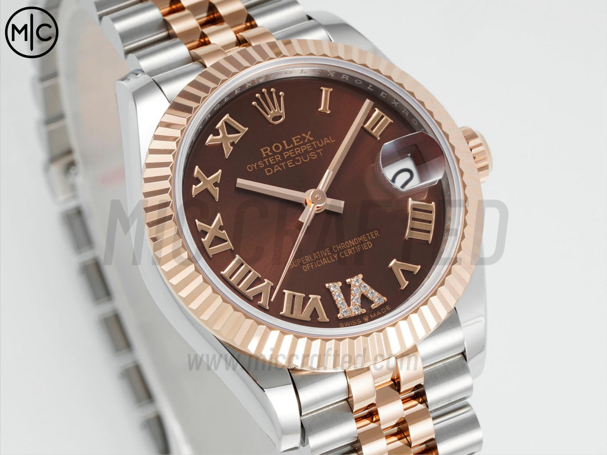 DateJust 31mm 女裝 278271 三角坑紋錶圈 不鏽鋼/玫瑰金棕色羅馬數字錶盤搭配 Jubilee 錶帶 - 尊貴版