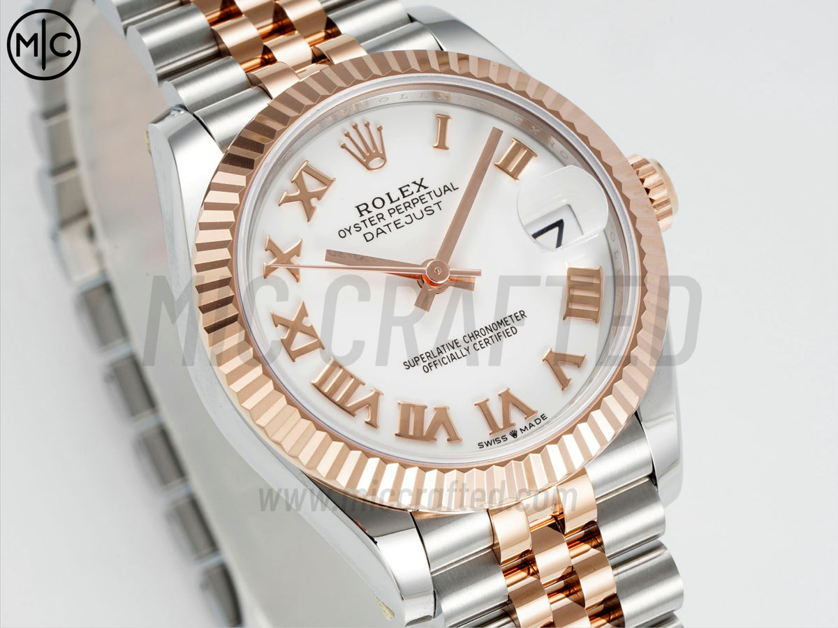 DateJust 31mm Ladies 278271 Fluted Bezel SS/RG White Roman Dial on Jubilee Bracelet – Premium Edition