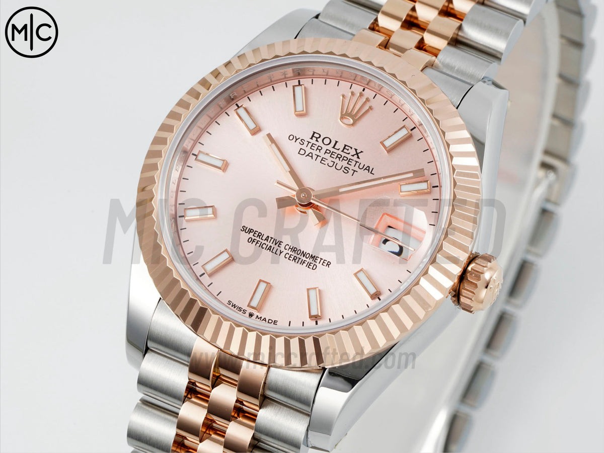 DateJust 31mm 女裝 278271 三角坑紋錶圈 不鏽鋼/玫瑰金玫瑰金色錶盤搭配 Jubilee 錶帶 - 尊貴版