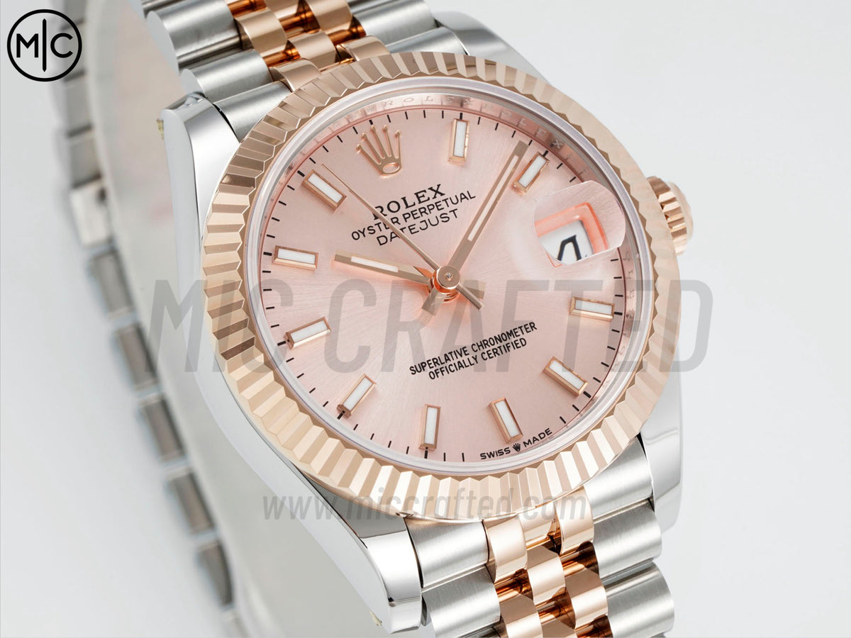 DateJust 31mm 女裝 278271 三角坑紋錶圈 不鏽鋼/玫瑰金玫瑰金色錶盤搭配 Jubilee 錶帶 - 尊貴版