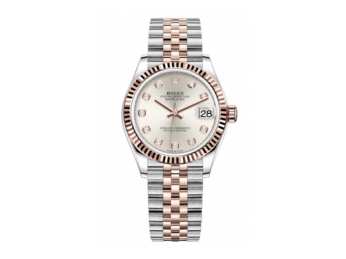 DateJust 31mm 女裝 278271 三角坑紋錶圈 不鏽鋼/玫瑰金銀色錶盤搭配 Jubilee 錶帶 - 尊貴版