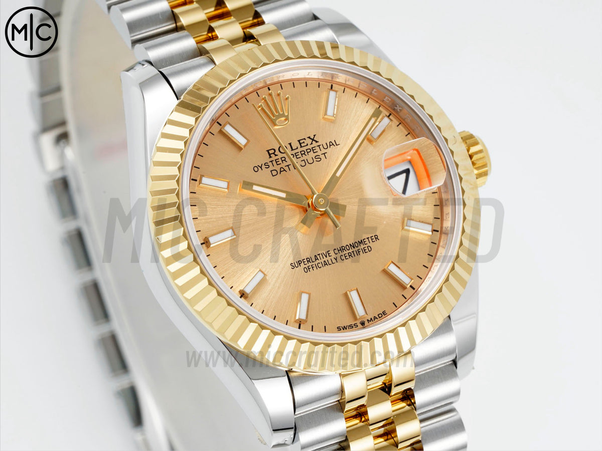 DateJust 31mm 女裝 278273 三角坑紋錶圈 不鏽鋼/黃金黃色金色錶盤搭配 Jubilee 錶帶 - 尊貴版