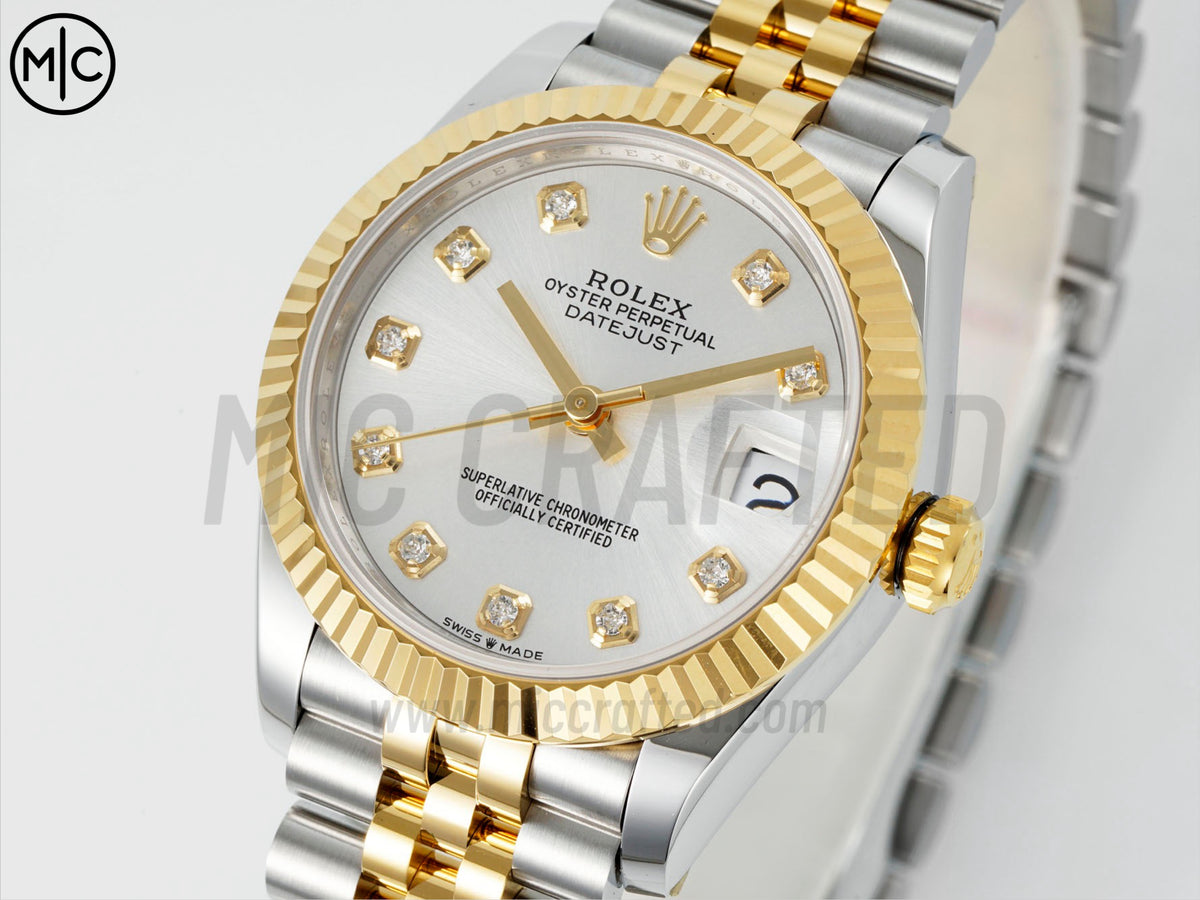 DateJust 31mm 女裝 278273 三角坑紋錶圈 不鏽鋼/黃金銀色錶盤搭配 Jubilee 錶帶 - 尊貴版
