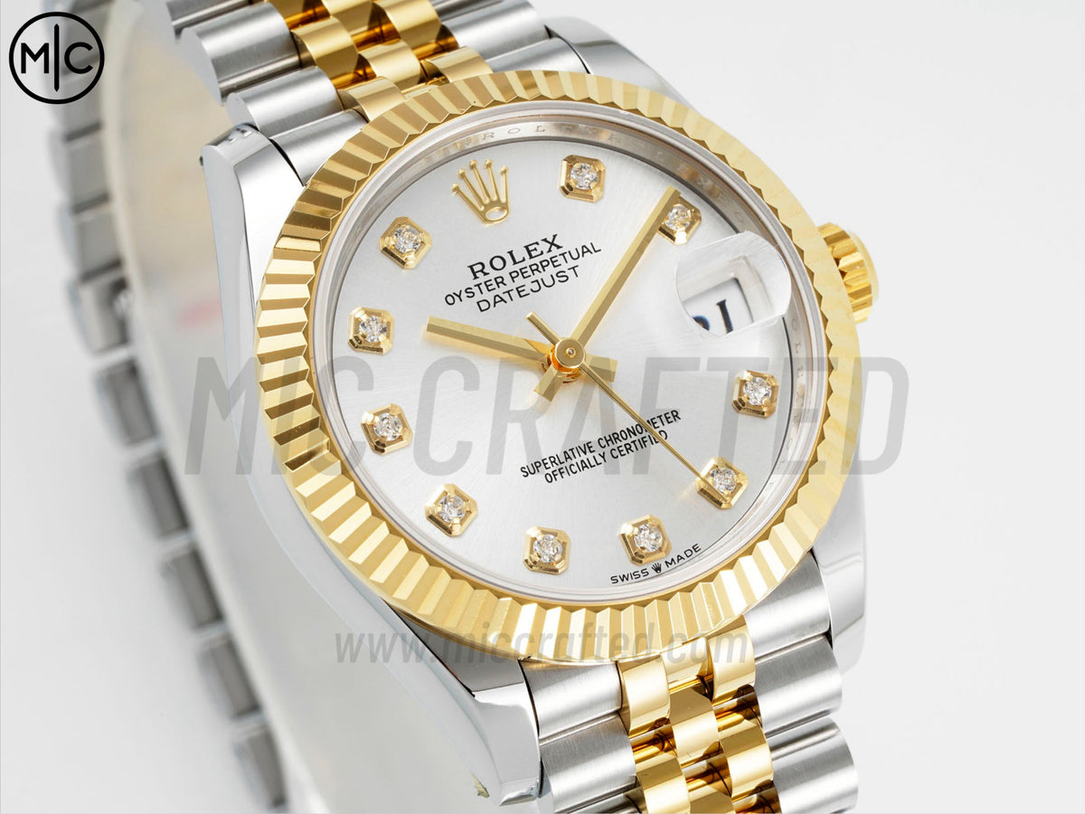 DateJust 31mm 女裝 278273 三角坑紋錶圈 不鏽鋼/黃金銀色錶盤搭配 Jubilee 錶帶 - 尊貴版