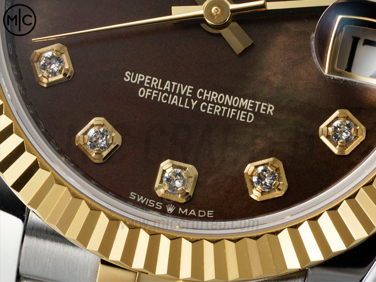 DateJust 31mm 女裝 278273 三角坑紋錶圈 不鏽鋼/黃金黑色珍珠母貝錶盤搭配 Jubilee 錶帶 - 尊貴版