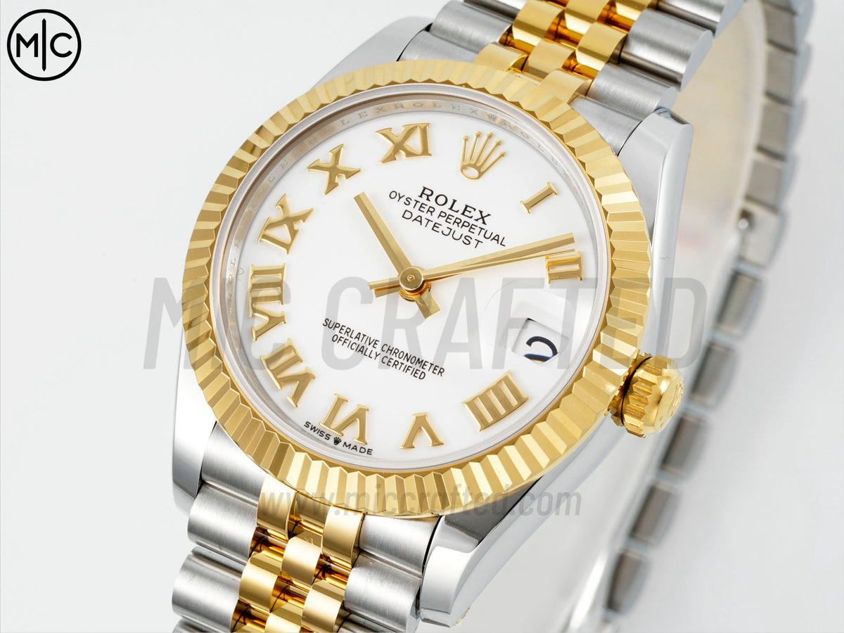 DateJust 31mm 女裝 278273 三角坑紋錶圈 不鏽鋼/黃金白色羅馬數字錶盤搭配 Jubilee 錶帶 - 尊貴版