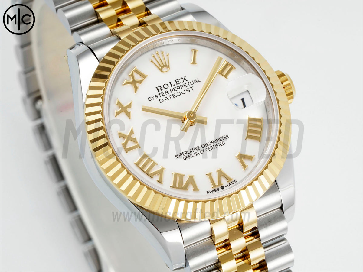DateJust 31mm 女裝 278273 三角坑紋錶圈 不鏽鋼/黃金白色羅馬數字錶盤搭配 Jubilee 錶帶 - 尊貴版