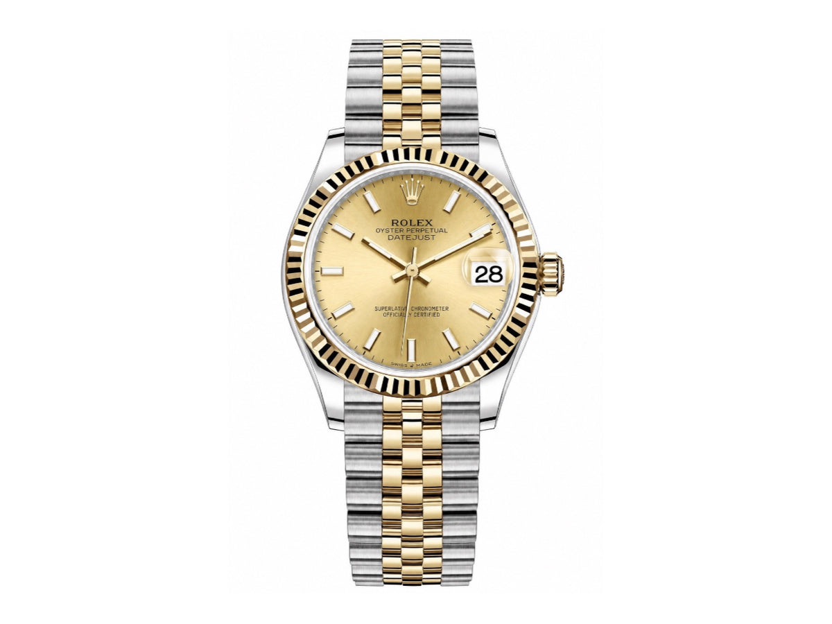 DateJust 31mm 女裝 278273 三角坑紋錶圈 不鏽鋼/黃金黃色金色錶盤搭配 Jubilee 錶帶 - 尊貴版