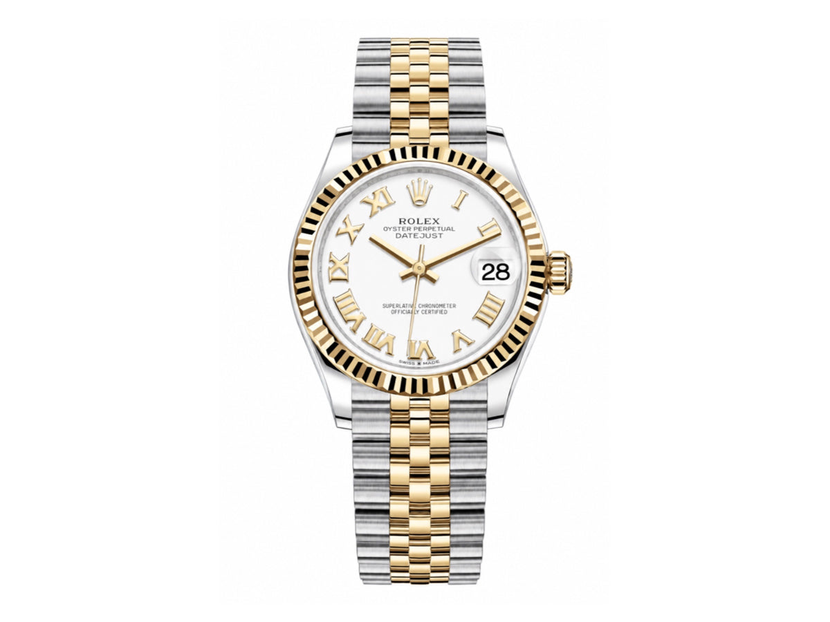 DateJust 31mm 女裝 278273 三角坑紋錶圈 不鏽鋼/黃金白色羅馬數字錶盤搭配 Jubilee 錶帶 - 尊貴版
