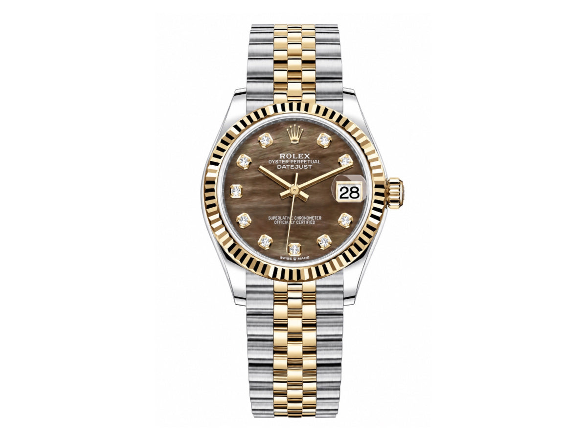 DateJust 31mm 女裝 278273 三角坑紋錶圈 不鏽鋼/黃金黑色珍珠母貝錶盤搭配 Jubilee 錶帶 - 尊貴版