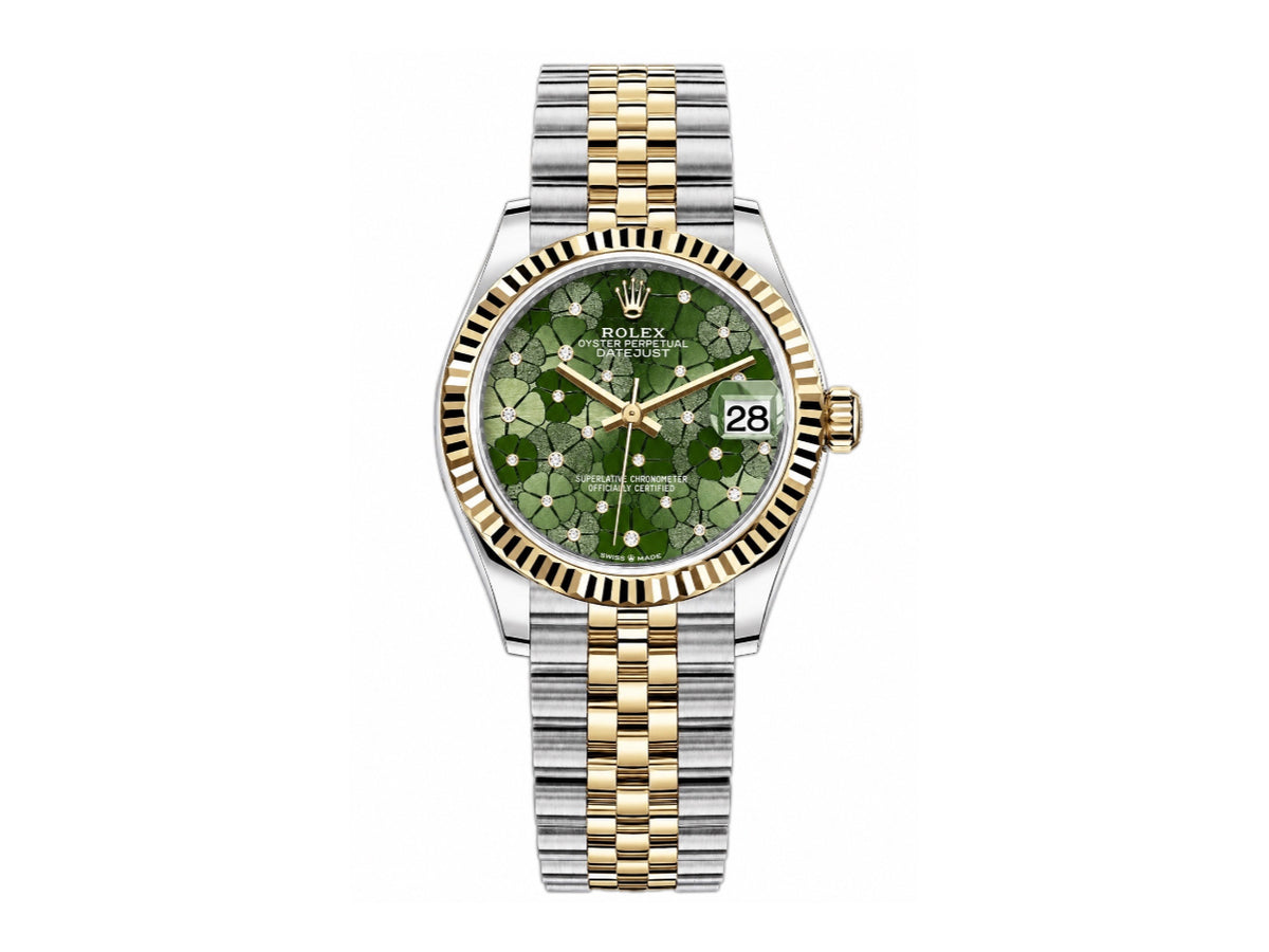 DateJust 31mm 女裝 278273 三角坑紋錶圈 不鏽鋼/黃金綠色花卉錶盤搭配 Jubilee 錶帶 - 尊貴版
