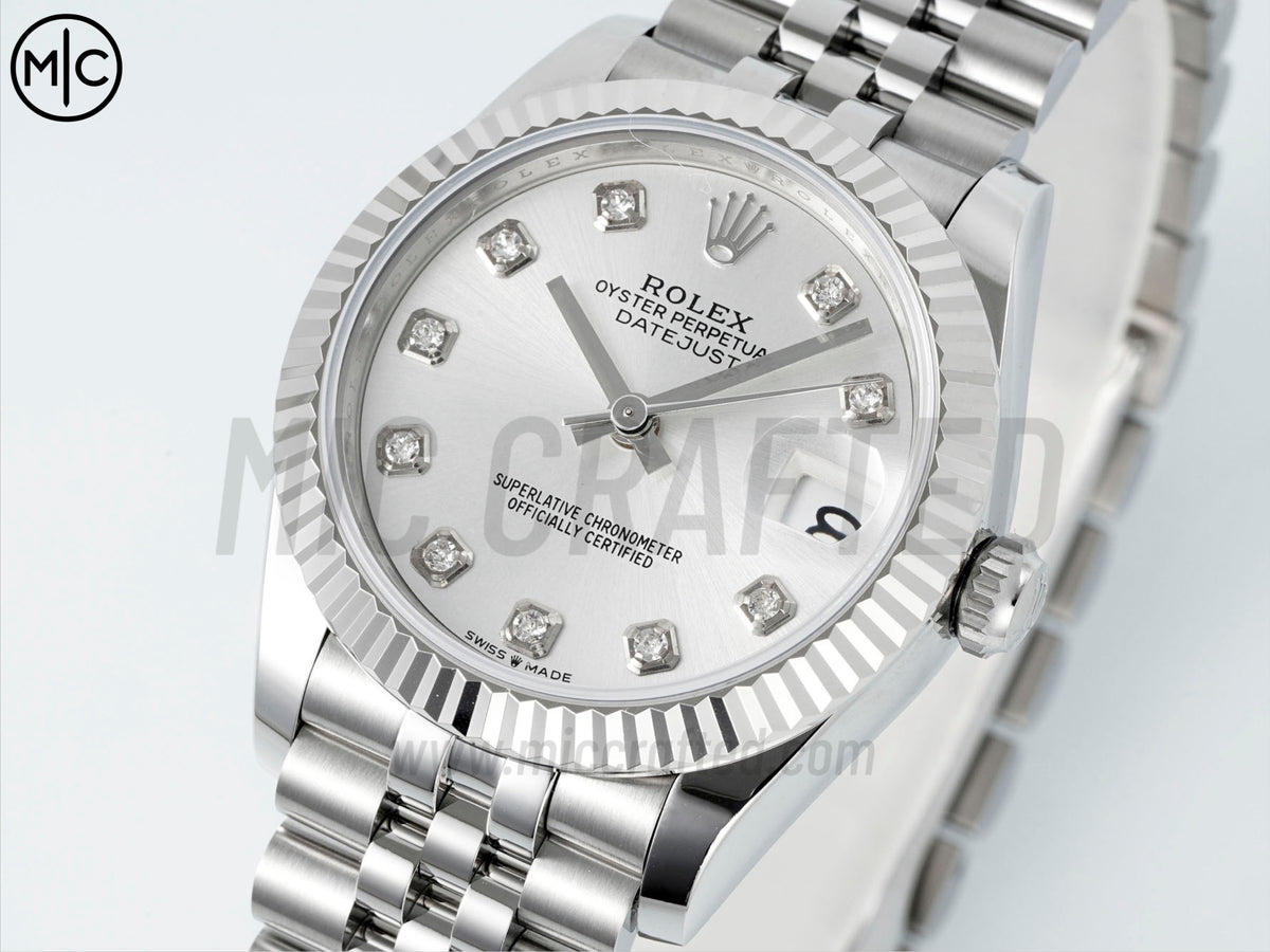DateJust 31mm Ladies 278274 Fluted Bezel SS Silver Diamonds Dial on Jubilee Bracelet – Premium Edition