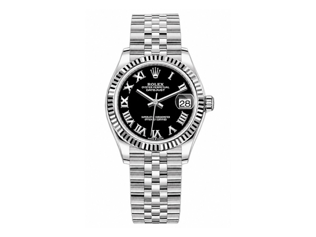 DateJust 31mm Ladies 278274 Fluted Bezel SS Black Roman Dial on Jubilee Bracelet – Premium Edition