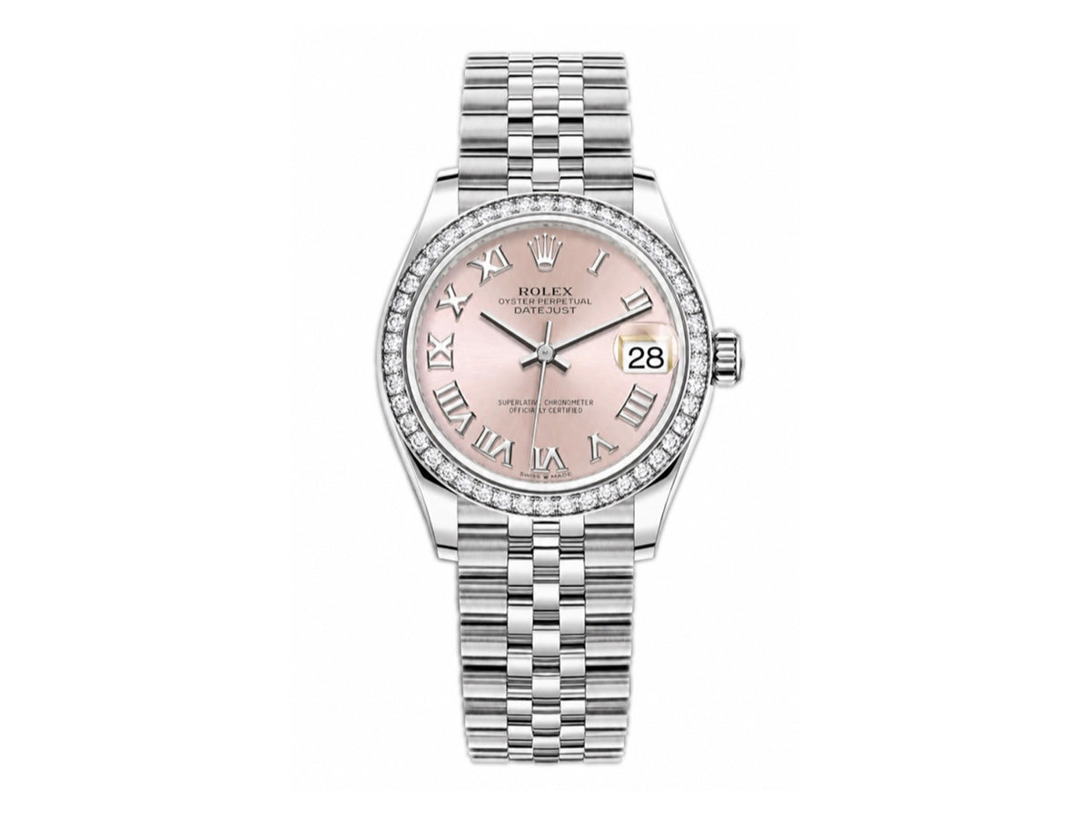 DateJust 31mm 女款 278384 不鏽鋼粉紅色羅馬數字錶盤配 Jubilee 錶帶 - 高級版