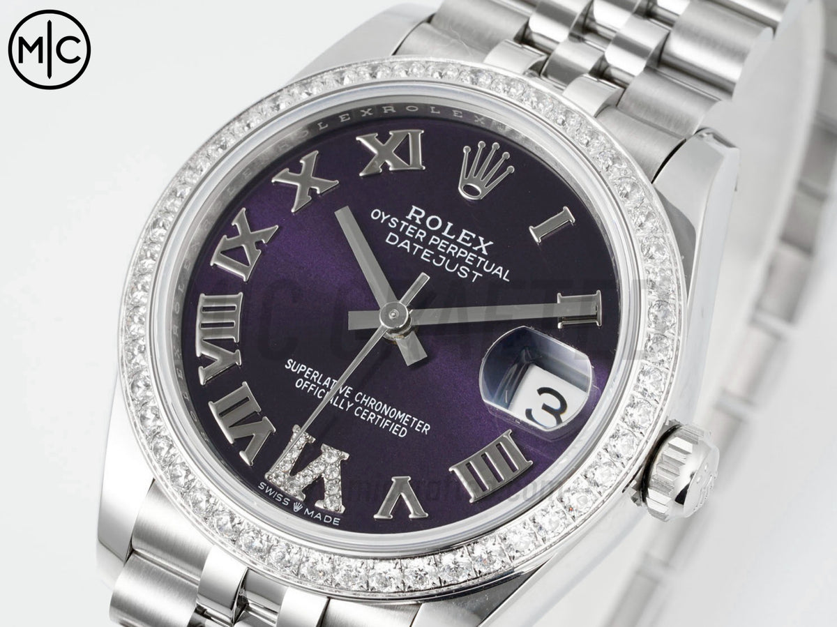 DateJust 31mm 女款 278384 不鏽鋼紫色羅馬數字錶盤配 Jubilee 錶帶 - 高級版