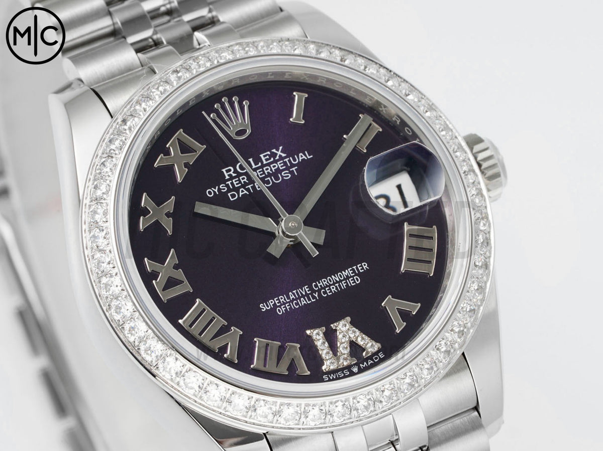 DateJust 31mm 女款 278384 不鏽鋼紫色羅馬數字錶盤配 Jubilee 錶帶 - 高級版