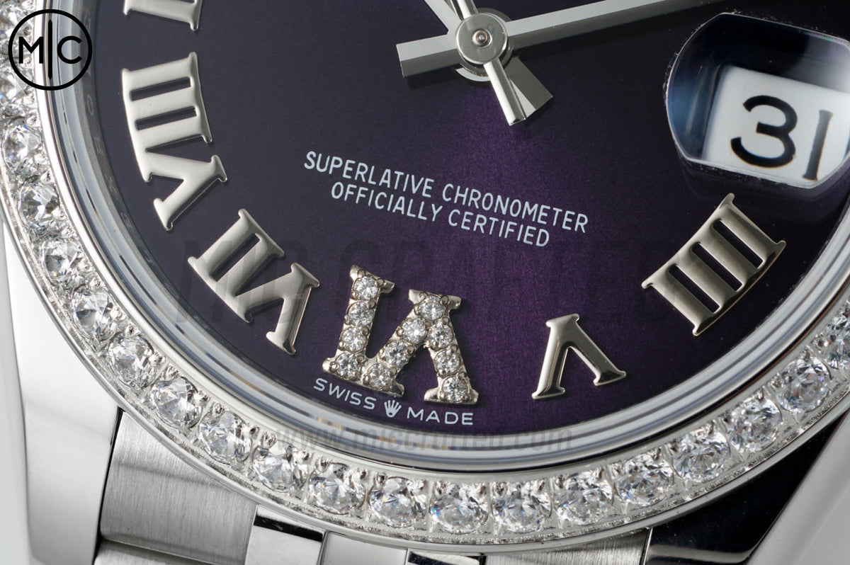 DateJust 31mm 女款 278384 不鏽鋼紫色羅馬數字錶盤配 Jubilee 錶帶 - 高級版