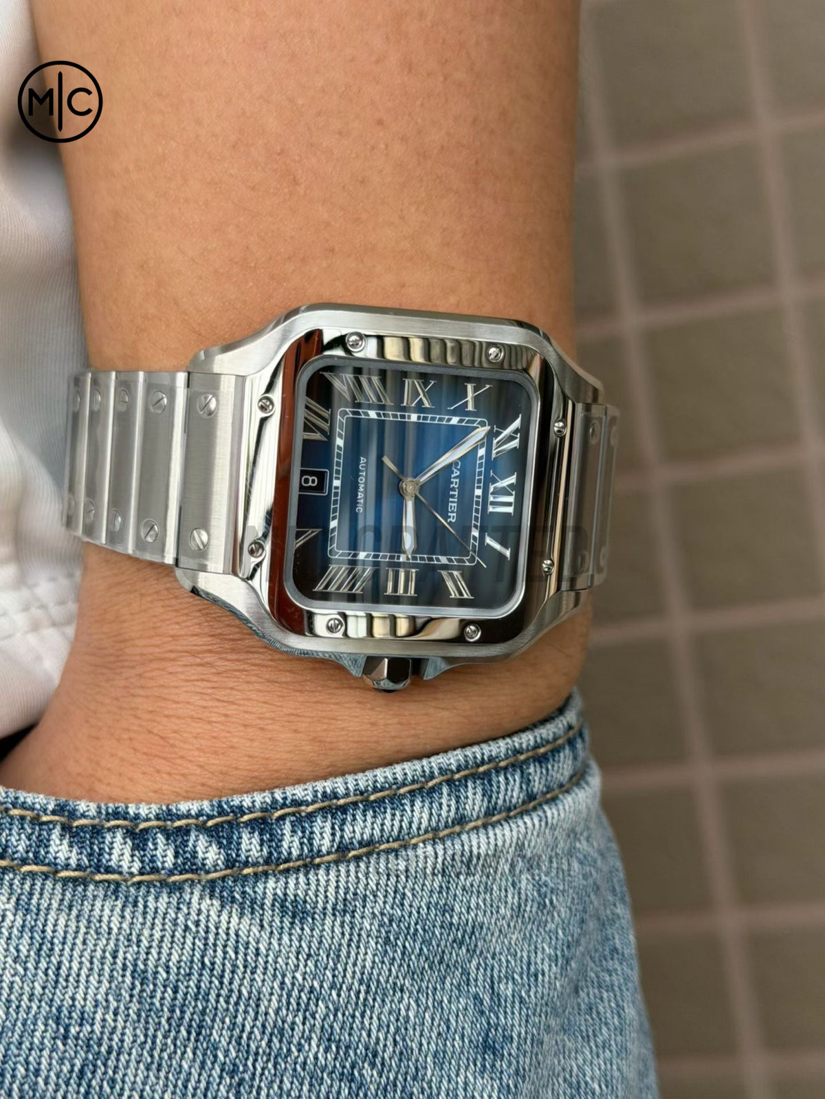 Santos De Cartier 40mm 藍色錶盤配 SS SmartLinks 錶鏈 - 尊享版