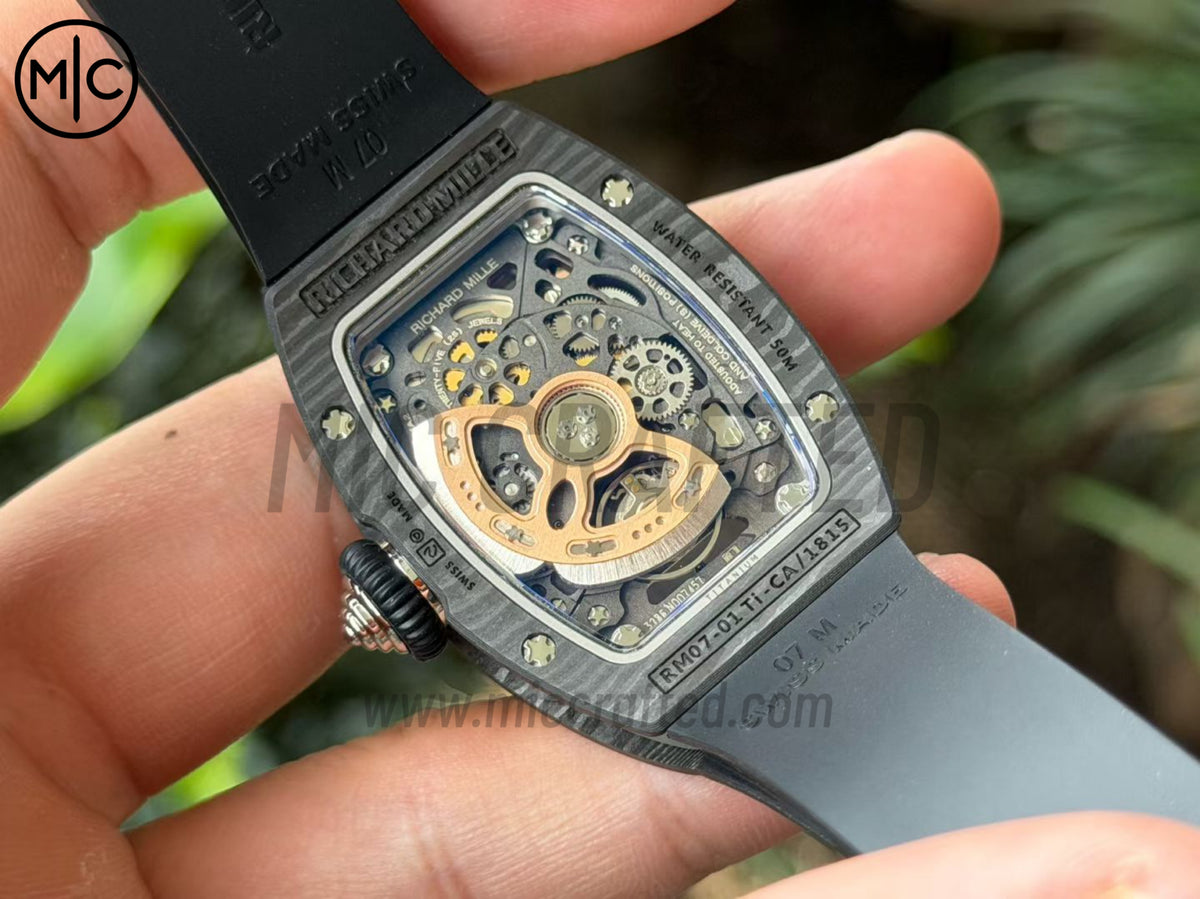 RM07 女士 31.5mm NTPT 黑色鏤空錶盤配黑色橡膠錶帶 - 高級版