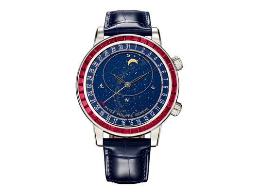 Grand Complications 6104 44mm SS Red Diamonds Bezel Blue Dial on Blue Leather Strap – Premium Edition