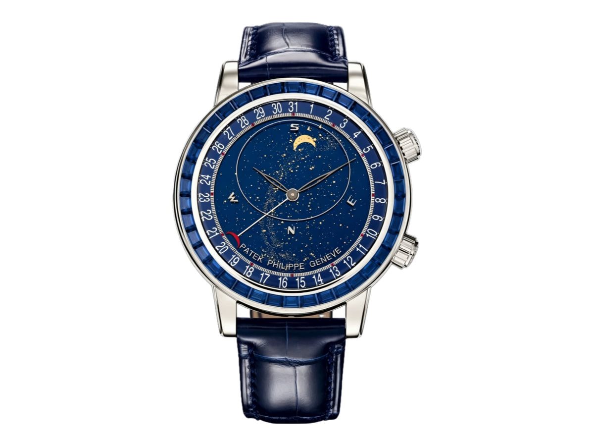 Grand Complications 6104 44mm SS Blue Diamonds Bezel Blue Dial on Blue Leather Strap – Premium Edition