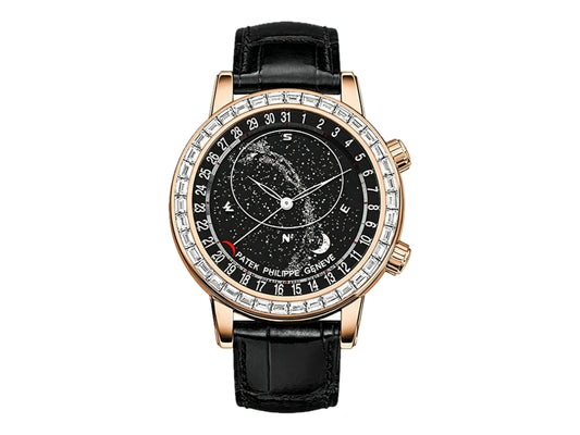 Grand Complications 6104 44mm RG Diamonds Bezel Black Dial on Black Leather Strap – Premium Edition
