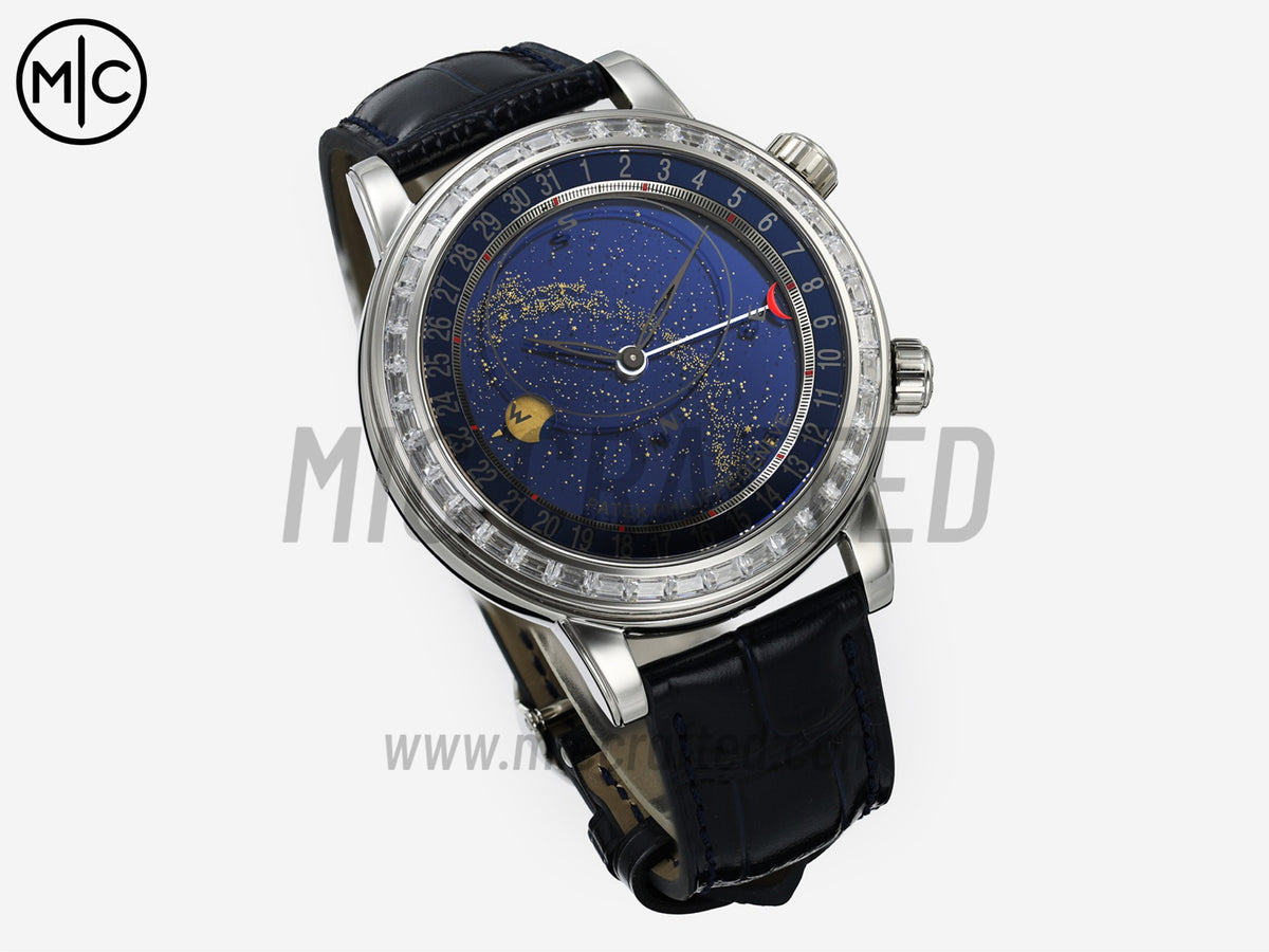 Grand Complications 6104 44mm 不鏽鋼 紫色鑽石錶圈 藍色錶盤搭配藍色皮革錶帶 - 尊享版
