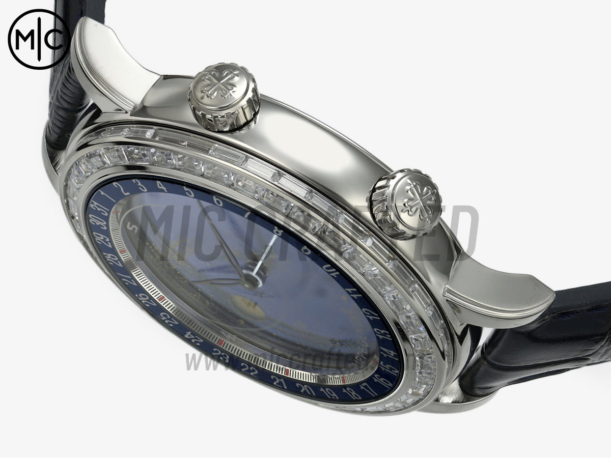 Grand Complications 6104 44mm 不鏽鋼 紫色鑽石錶圈 藍色錶盤搭配藍色皮革錶帶 - 尊享版