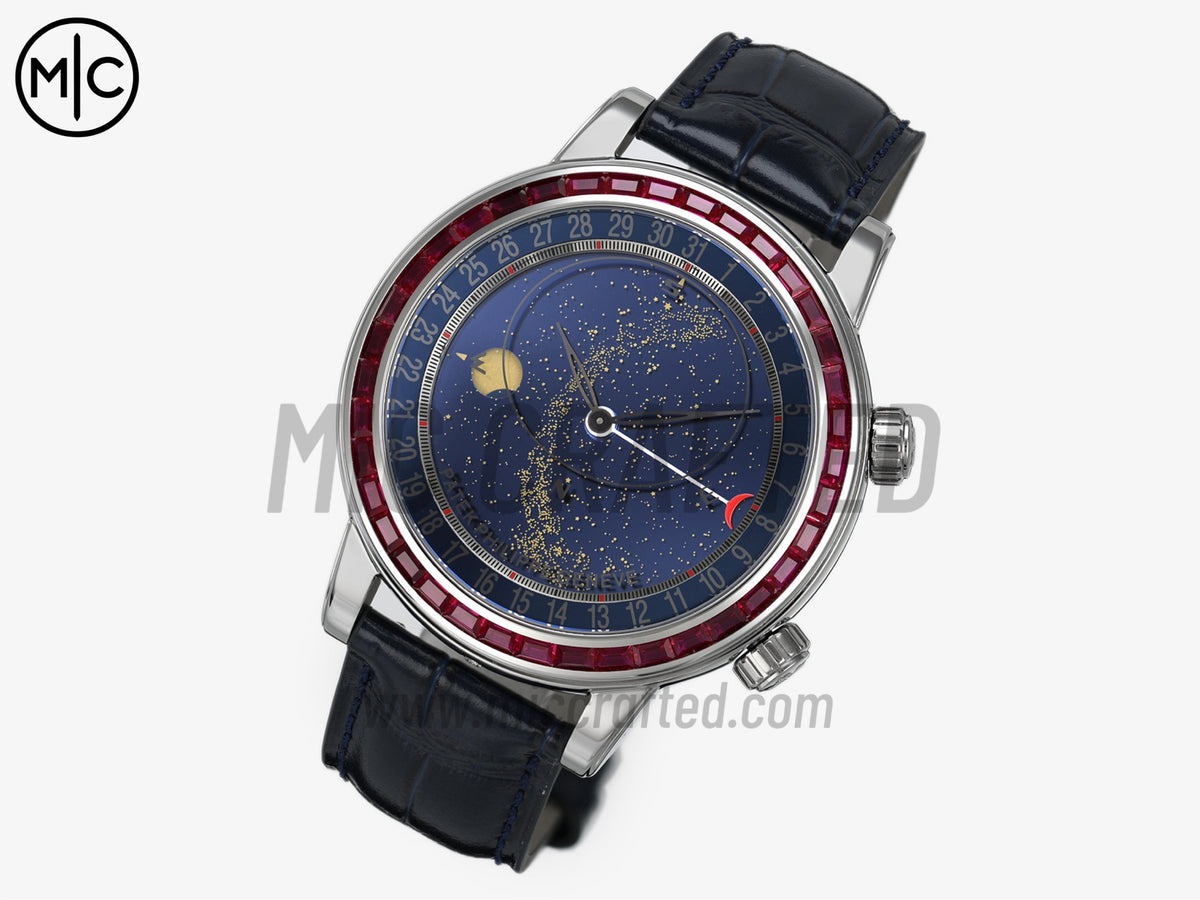 Grand Complications 6104 44mm 不鏽鋼 紅色鑽石錶圈 藍色錶盤搭配藍色皮革錶帶 - 尊享版