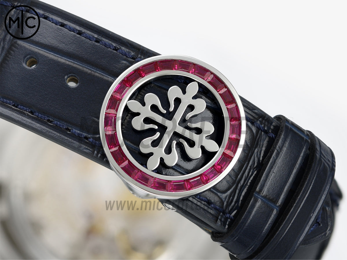 Grand Complications 6104 44mm 不鏽鋼 紅色鑽石錶圈 藍色錶盤搭配藍色皮革錶帶 - 尊享版