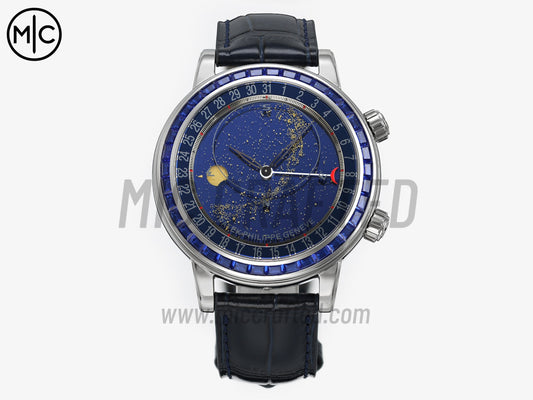 Grand Complications 6104 44mm SS Blue Diamonds Bezel Blue Dial on Blue Leather Strap – Premium Edition