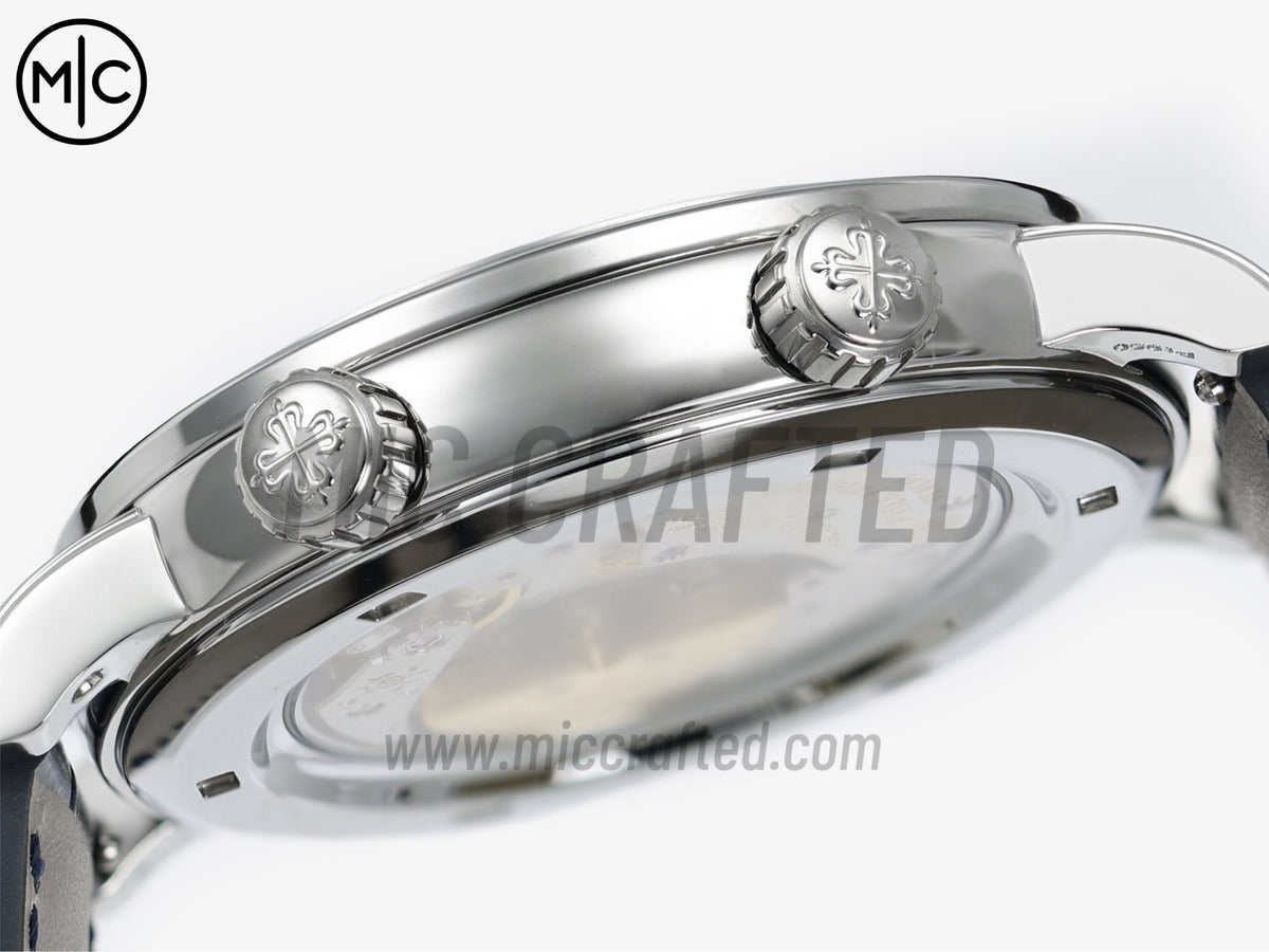 Grand Complications 6104 44mm 不鏽鋼 紅色鑽石錶圈 藍色錶盤搭配藍色皮革錶帶 - 尊享版