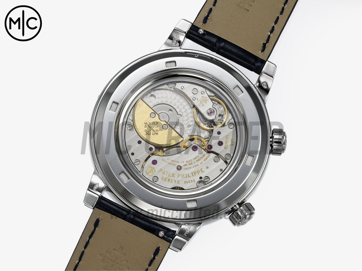 Grand Complications 6104 44mm SS Blue Diamonds Bezel Blue Dial on Blue Leather Strap – Premium Edition