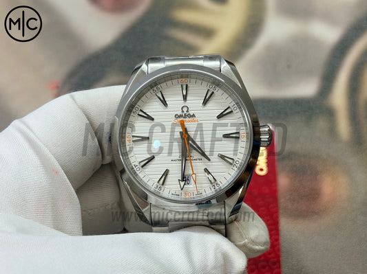 Aqua Terra 150M 41mm Master Chronometers White Dial Orange Hand on SS Bracelet – Premium Edition