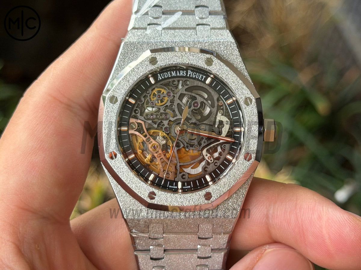 Royal Oak 41mm Openworked 15407 Frosted SS Skeleton Dial on SS Bracelet – Premium Edition