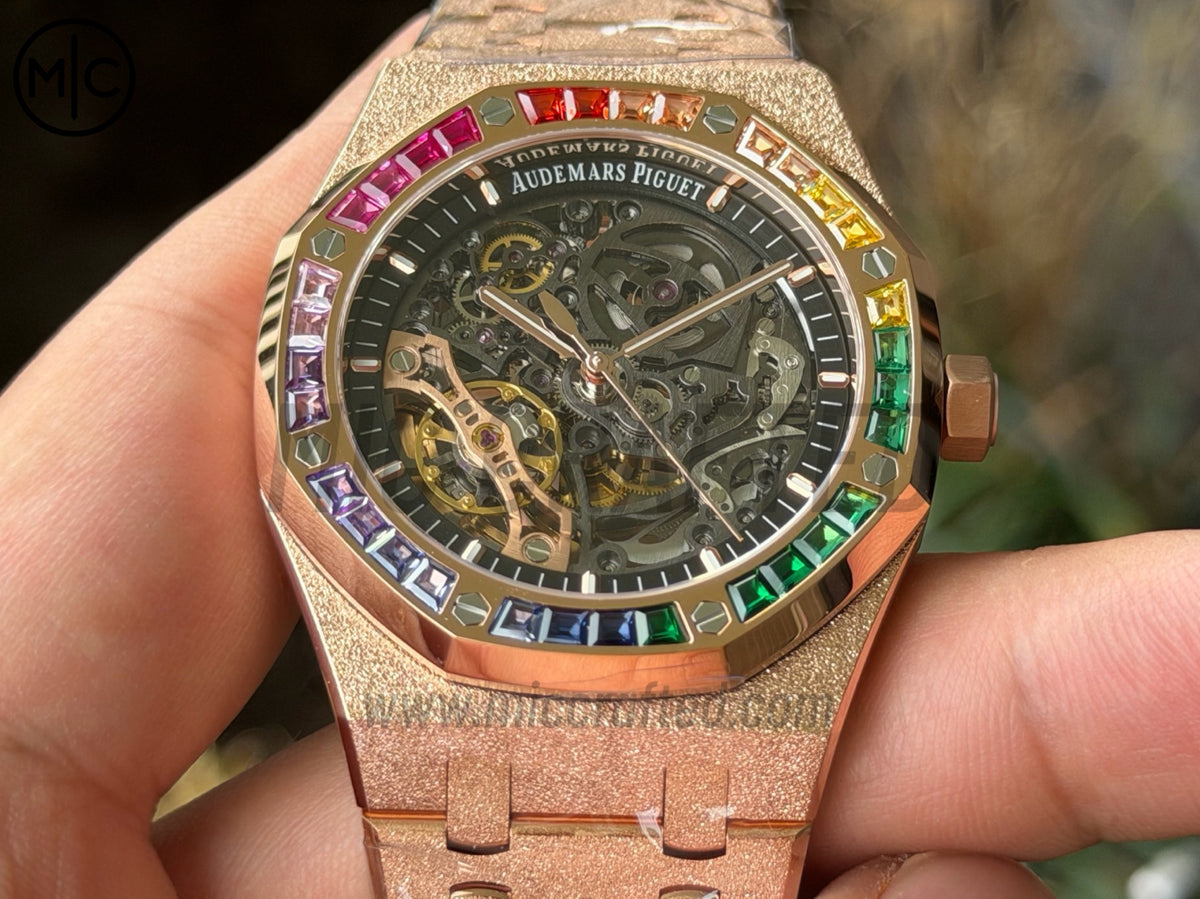 Royal Oak 41mm Openworked 15412OR Diamonds Bezel Skeleton Frosted on RG Bracelet – Premium Edition