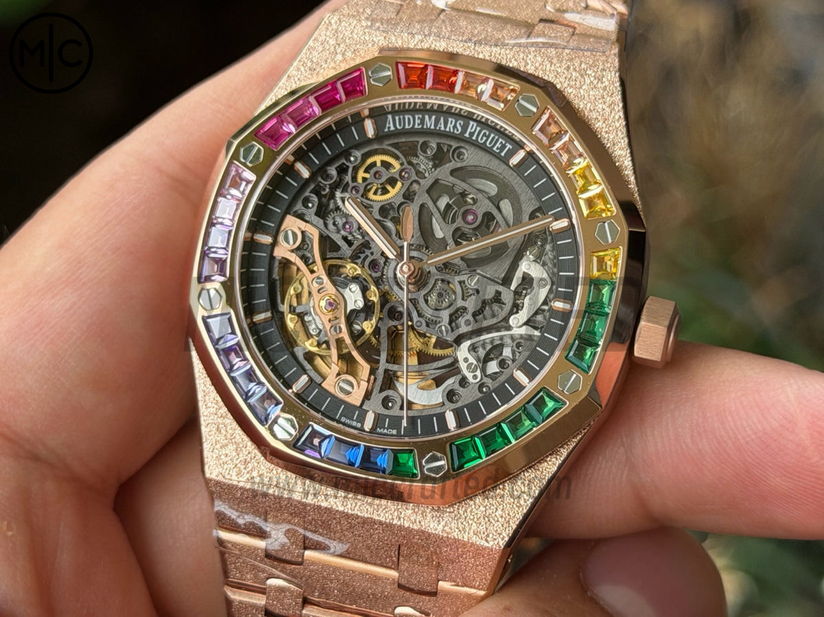 Royal Oak 41mm Openworked 15412OR Diamonds Bezel Skeleton Frosted on RG Bracelet – Premium Edition