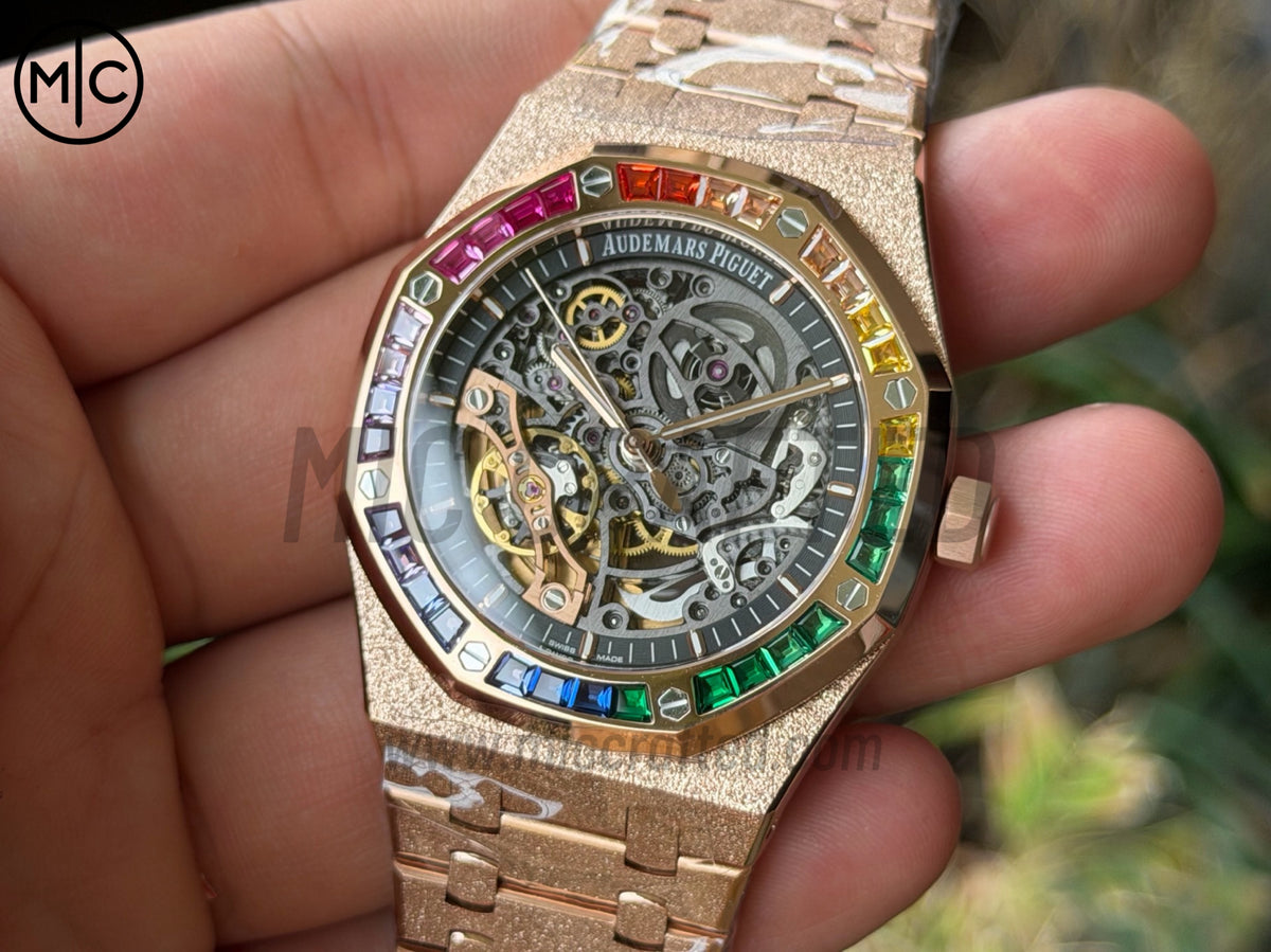 Royal Oak 41mm Openworked 15412OR Diamonds Bezel Skeleton Frosted on RG Bracelet – Premium Edition