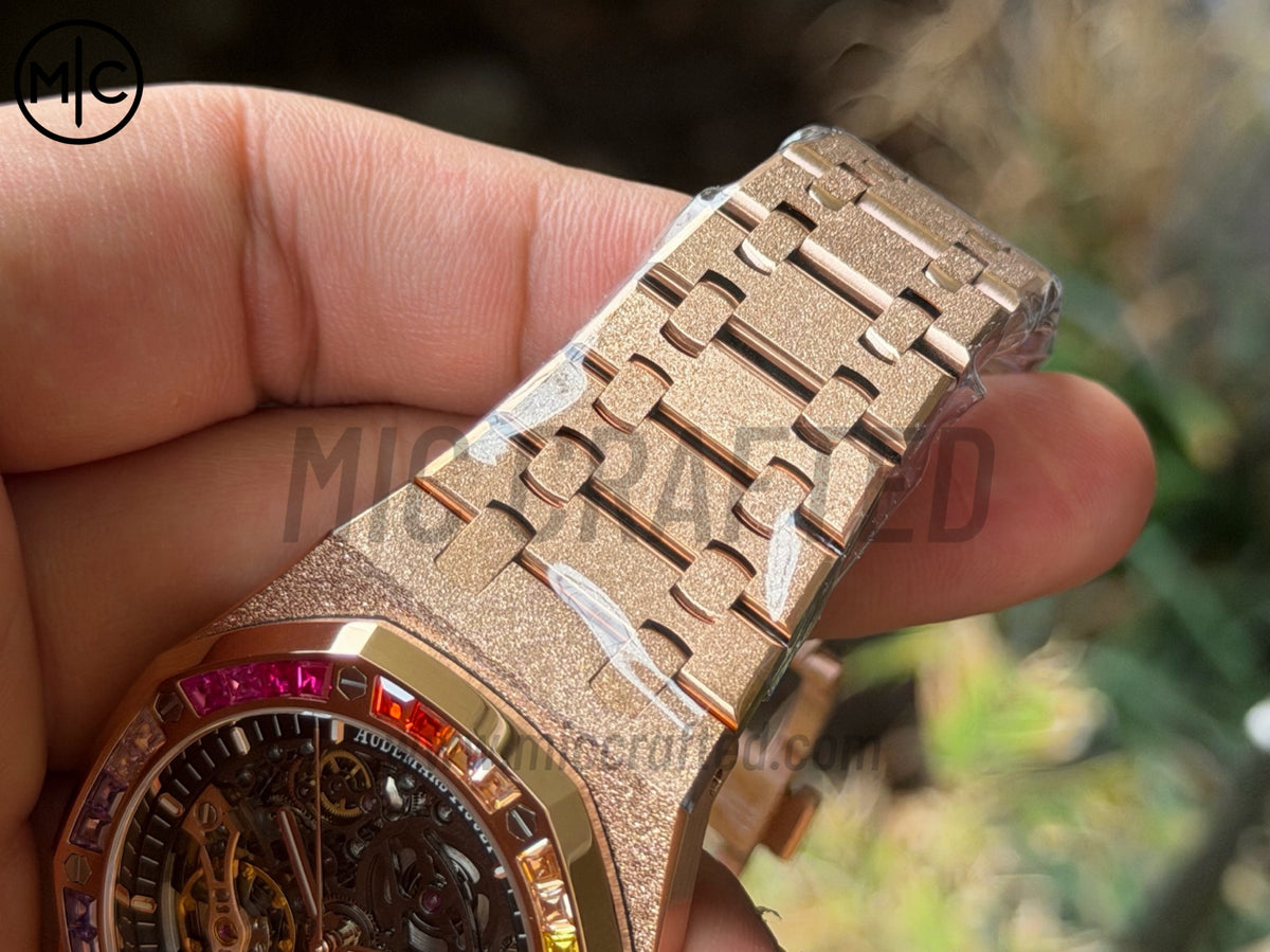 Royal Oak 41mm Openworked 15412OR Diamonds Bezel Skeleton Frosted on RG Bracelet – Premium Edition