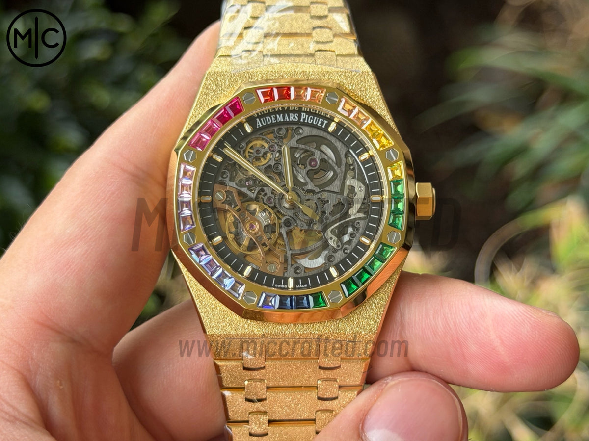 Royal Oak 41mm Openworked 15412BA Diamonds Bezel Skeleton Frosted on YG Bracelet – Premium Edition