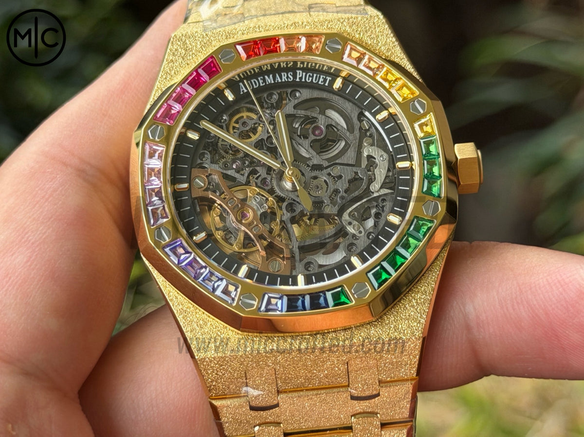 Royal Oak 41mm Openworked 15412BA Diamonds Bezel Skeleton Frosted on YG Bracelet – Premium Edition