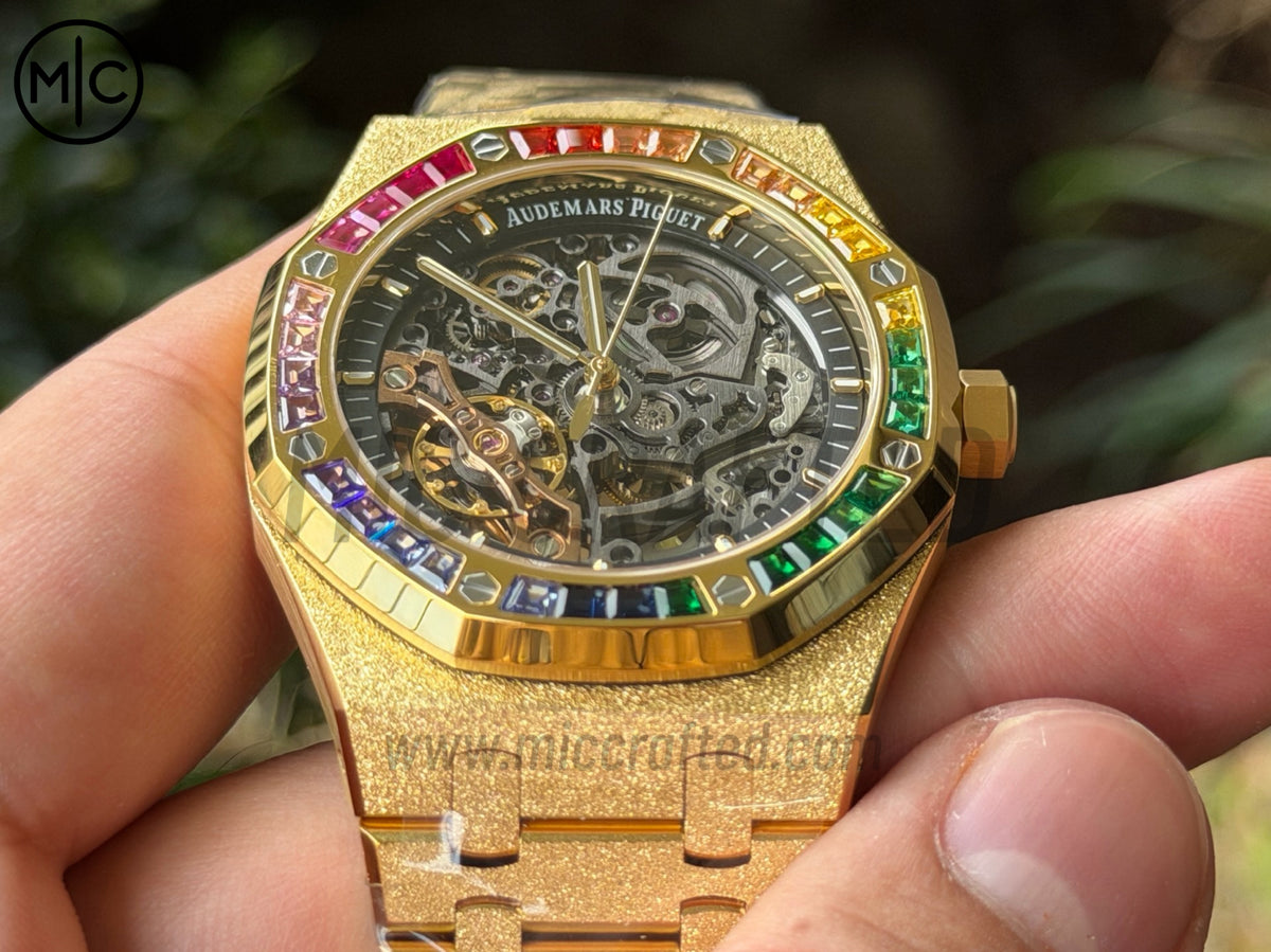 Royal Oak 41mm Openworked 15412BA Diamonds Bezel Skeleton Frosted on YG Bracelet – Premium Edition